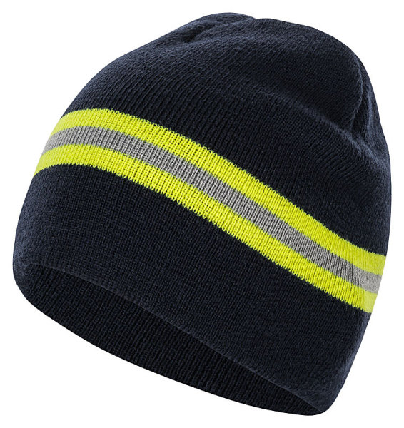 PACOTEX® Helden Beanie marineblau mit gelb-silber-gelb Streifen Feuerwehr Optik Wintermütze